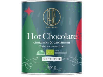 BrainMax Pure Hot Chocolate, Cinnamon & Cardamom, Horká čokoláda, skořice a kardamom, BIO, 300 g