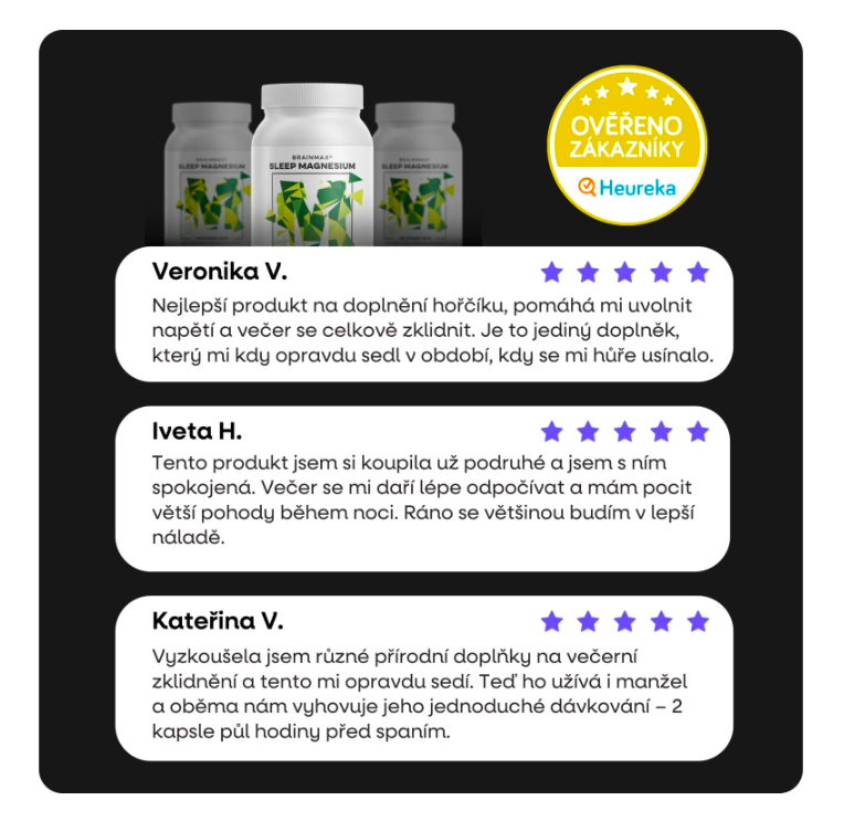 BrainMax Sleep Magnesium®, 320 mg, 100 rostlinných kapslí (Hořčík, GABA, L-theanin, Vitamín B6, šťáva z višně)