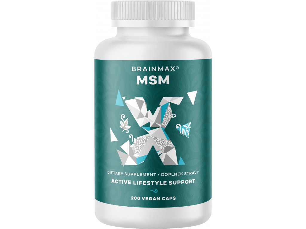BrainMax MSM, 800 mg, 200 rostlinných kapslí, Methylsulfonylmethan pro zdraví kloubů a pojivových tkání.