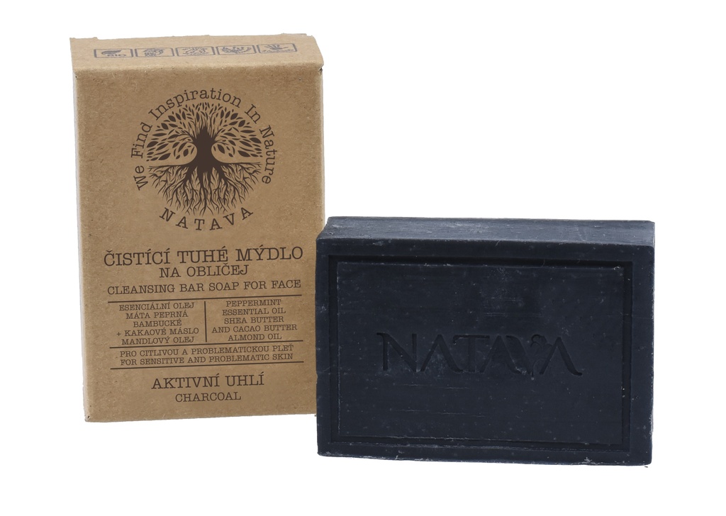 NATAVA - Tuhé čistící mýdlo na obličej - Aktivní uhlí Charcoal, 100 g