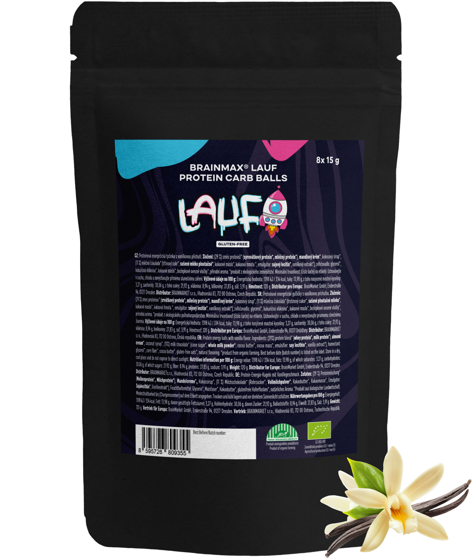 BrainMax Pure BrainMax Lauf Protein Carb Balls, Proteinové-sacharidové kuličky, BIO, 8 ks