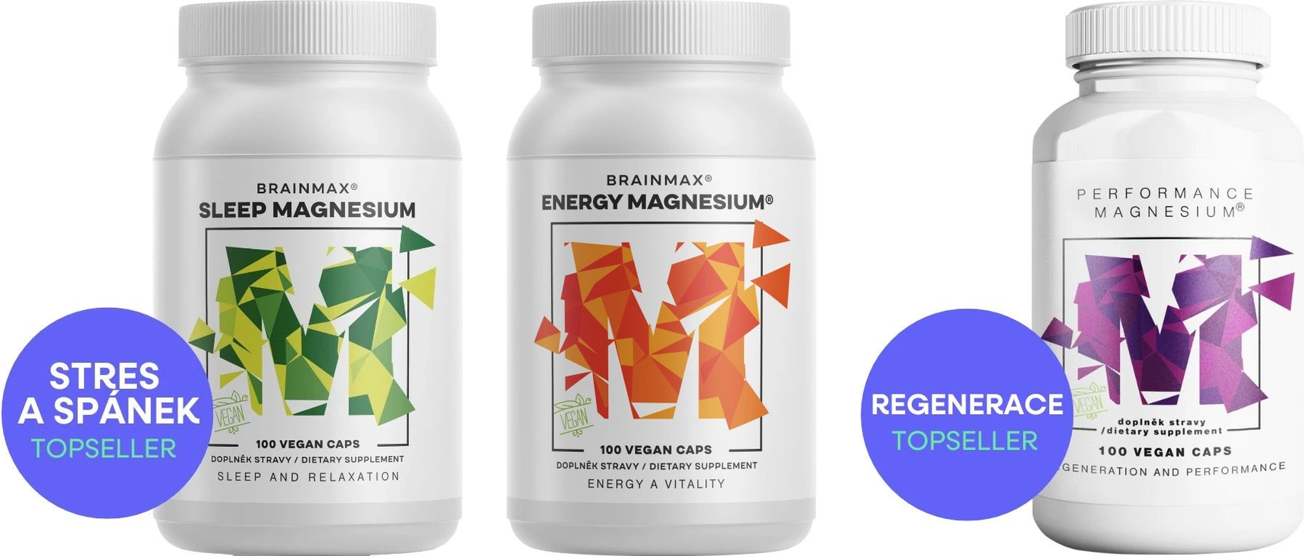 BrainMax Střední výhodná sada - Magnesium 3x jinak - Energie, Sportovní výkon a Spánek