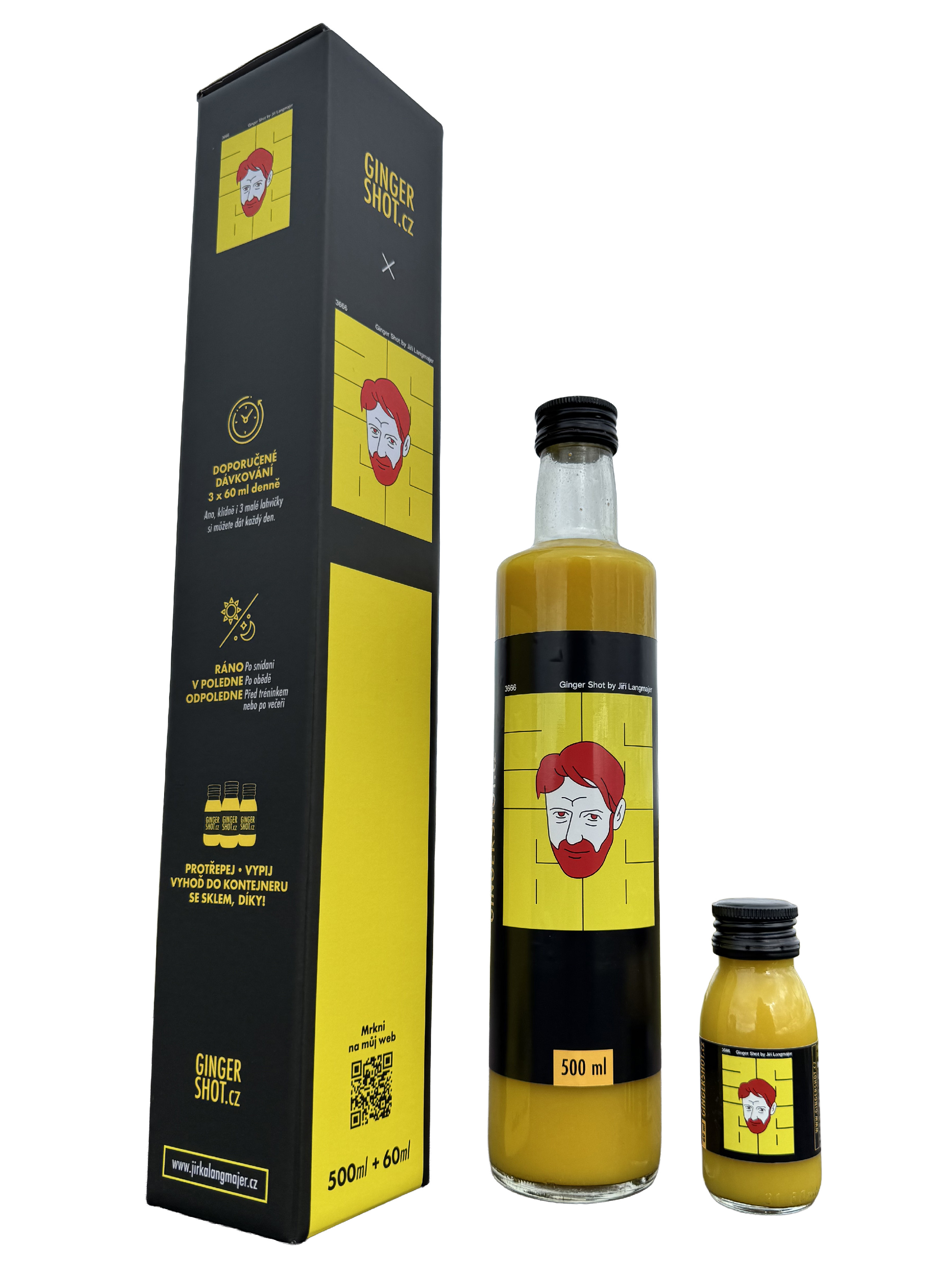 Ginger Shot Jiřího Langmajera v dárkové krabičce, 1x 500 ml + 1x 60 ml