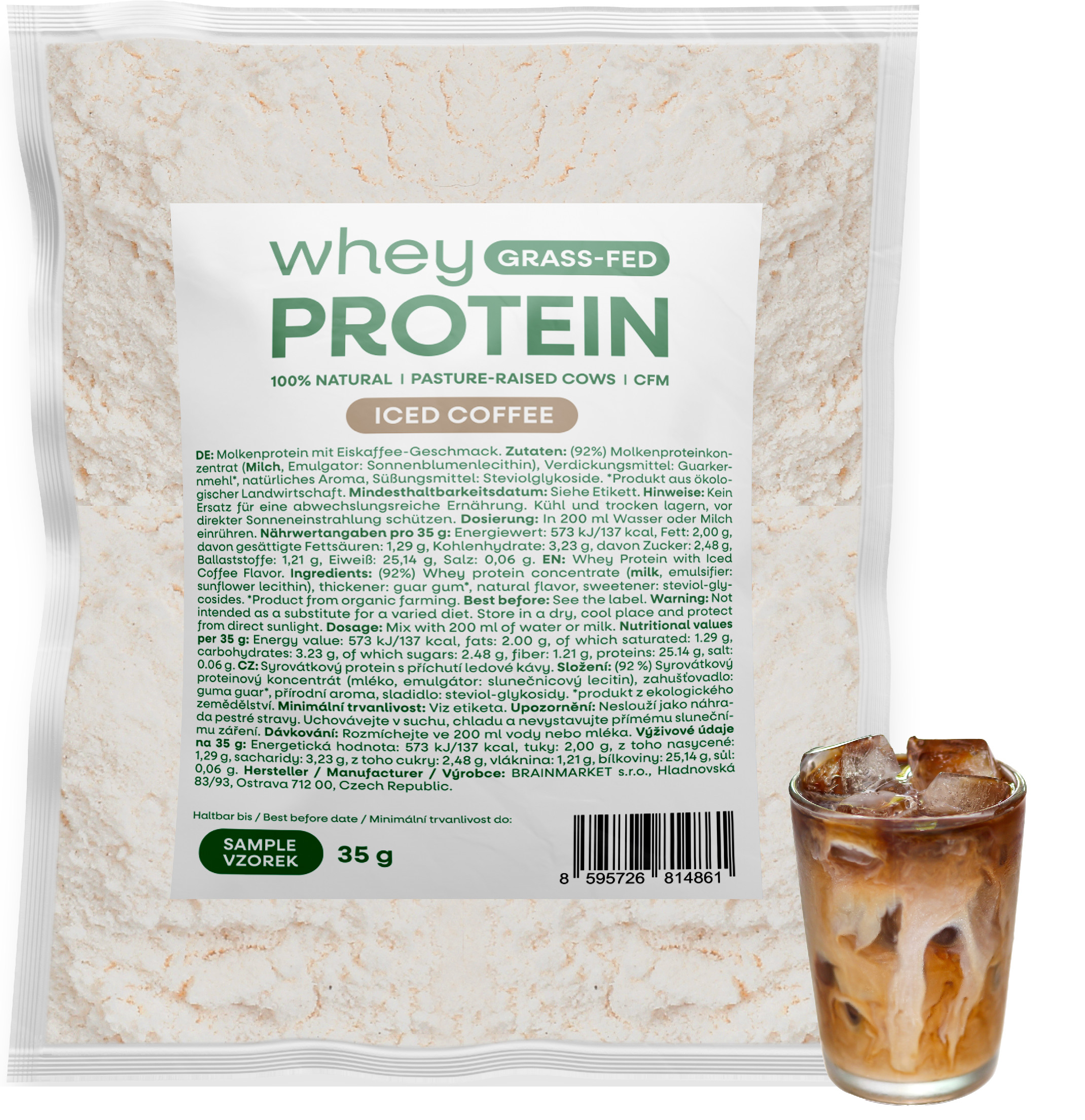BrainMax Grass-fed Whey Protein, Ledová káva, 35 g, VZOREK