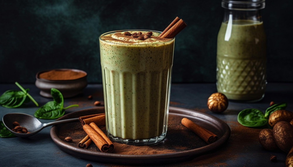 Matcha zelený čaj smoothie: Osviežujúca zmes matcha zeleného čaju, banána, špenátu a kokosového mlieka