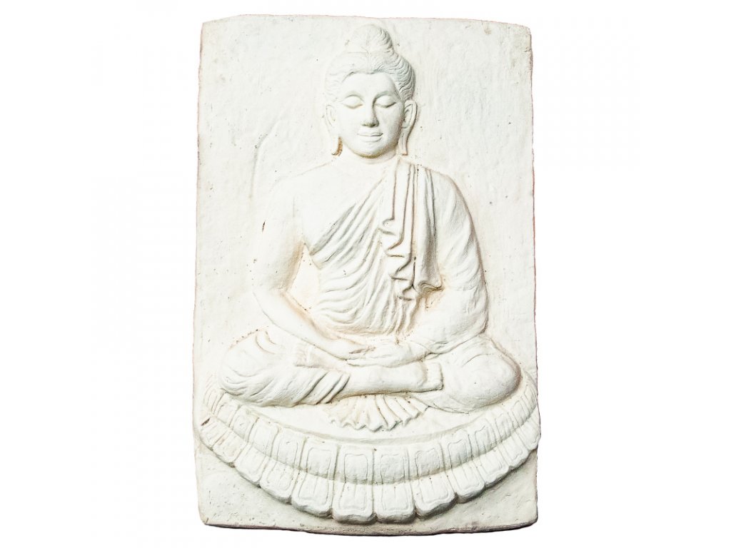Dekorace beton Buddha 110 x 70 cm bílá