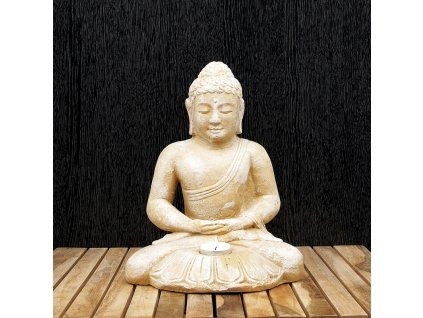 Soška kámen Buddha Meditation svícen 30 cm