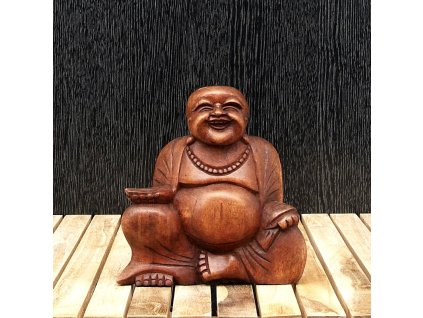 Soška dřevo Happy Buddha 15 cm