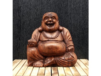 Soška dřevo Happy Buddha 30 cm