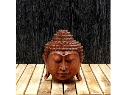 Soška dřevo Buddha hlava 15 cm