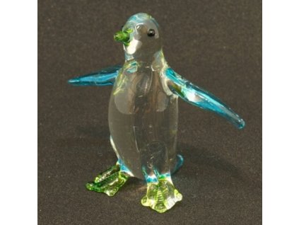 Soška sklo Penguin tyrkysová