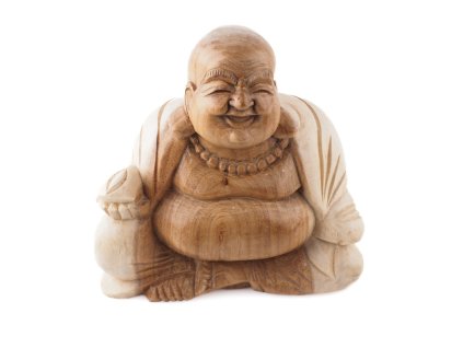 Soška dřevo Happy Buddha 20 cm světlá