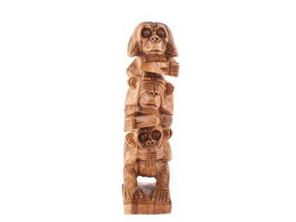 Soška dřevo Tři moudré opice totem 30 cm světlá