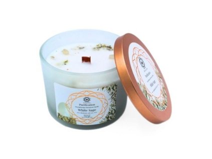 Svíčka Green Tree Gemstone Pročištění - bílá šalvěj 256 g