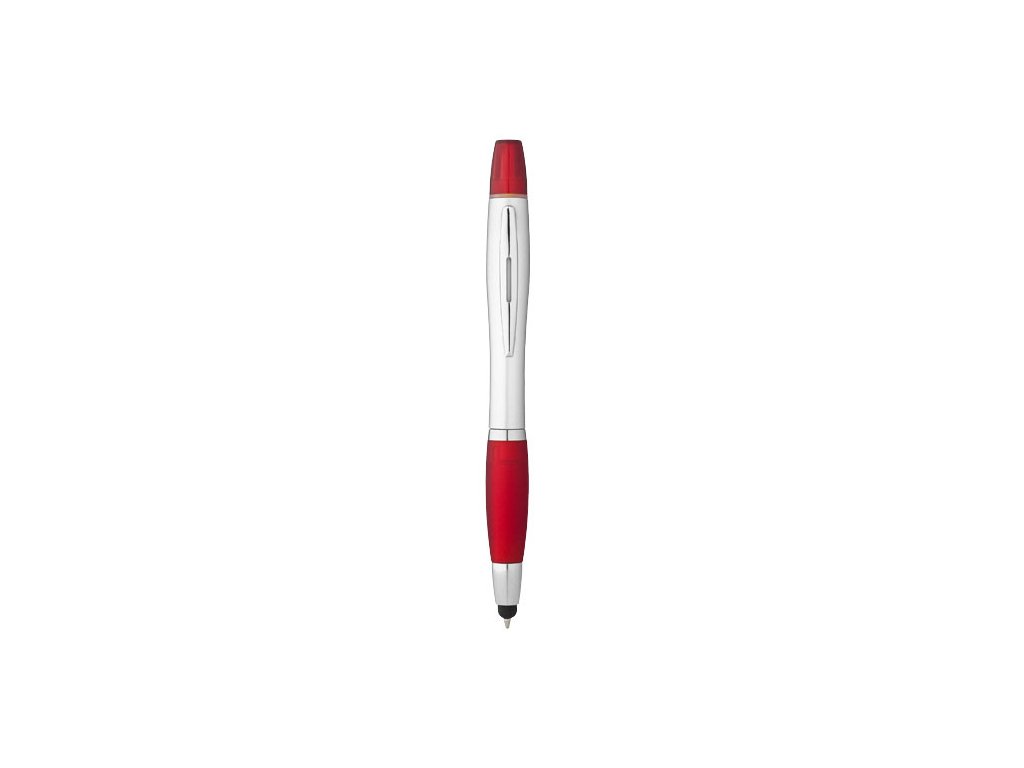 Guľôčkové pero so zvýrazňovačom (čierna náplň), Silver,Red