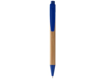 Guľôčkové pero z bambusu (čierna náplň), Natural,Royal Blue