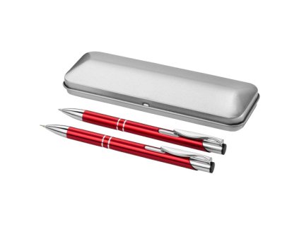 Guľôčkové pero (čierna náplň) a mechanická ceruzka, Red,Silver