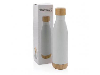Nerezová termo fľaša s bambusovými detailmi 520ml, white