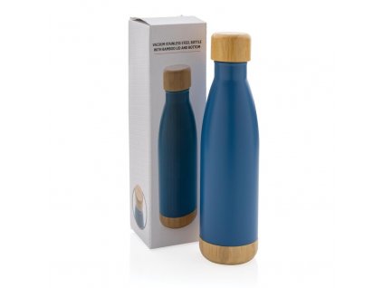 Nerezová termo fľaša s bambusovými detailmi 520ml, Blue
