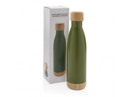 Nerezová termo fľaša s bambusovými detailmi 520ml, Green