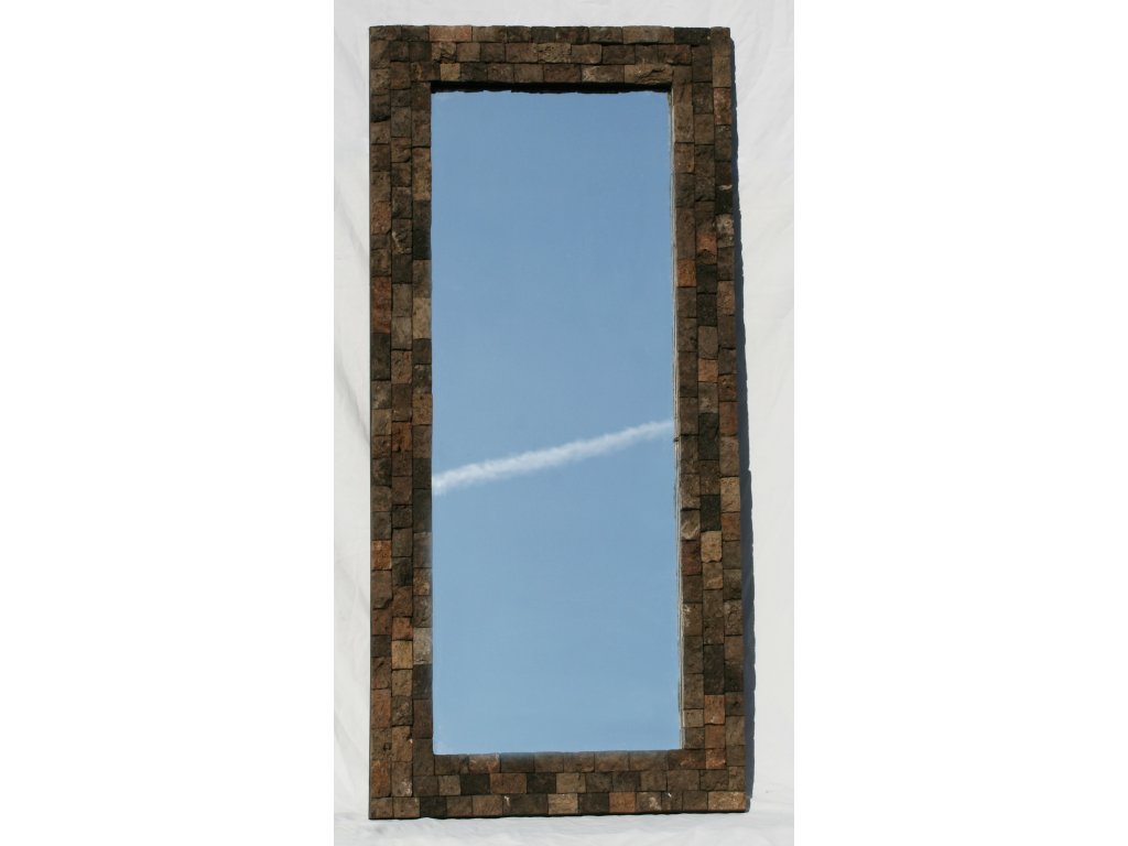 Dřevěné zrcadlo masiv vykládané lávovým kamenem model 80 130x60cm
