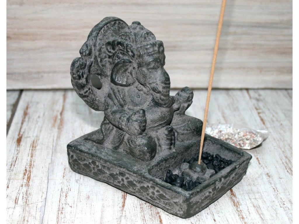 Zen zahrada Ganesha 13cm - stojánek na vonné tyčinky patina DG