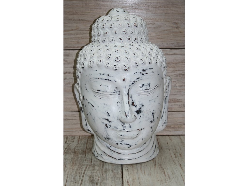 Socha Budha Buddha hlava 51cm - bílá patina