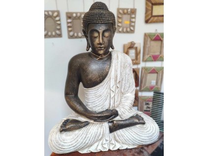 Socha Budha Buddha fiber pryskyřice 60cm bílé roucho