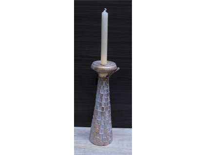 Dřevěný svícen zigzag 30cm - patina zlato bílá