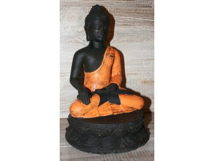 Socha Budha Buddha na lotosovém květu 30cm oranžová patina