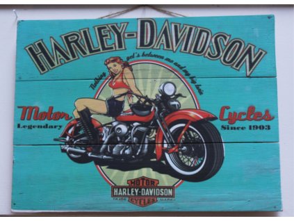 Dřevěná retro cedule na zeď Harley Davidson 30x40cm