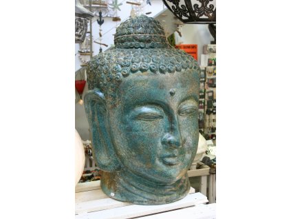 Socha Budha Buddha hlava 83cm zeleno-hnědá patina