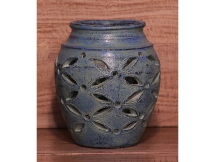 2v1 Váza + svícen - modrá patina, výška cca 15cm