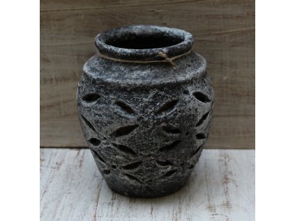 2v1 Váza + svícen - šedá antik patina, výška cca 15cm