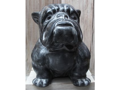 Socha pes - bulldog 43x21x32cm šedá patina