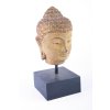 Socha Budha Buddha hlava na dřevěném podstavci 24cm patina BY
