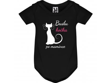 Dětské body černé - Budu kočka po mamince (Rukáv Dlouhý rukáv, Velikost 9-12 měsíců)