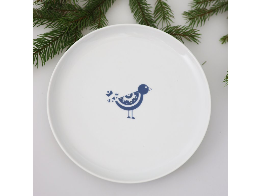 Dezertní talíř Folk modrý ptáček