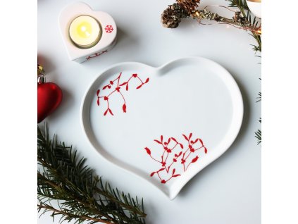 Vánoční Talíř srdce červené jmelí