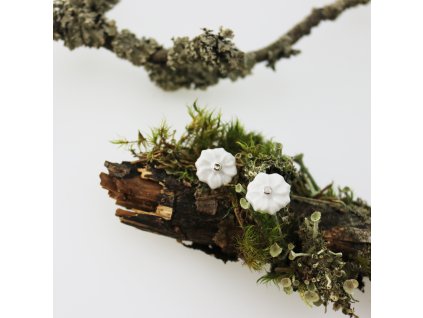 Porcelánové náušnice bílá kvítka s platinou - mini