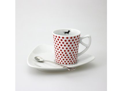 Espresso šálek s podšálkem, červený puntík, jezevčík