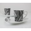 Espresso šálek s podšálkem, černobílý art dekor