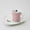 Espresso šálek s podšálkem, červený puntík, kočka