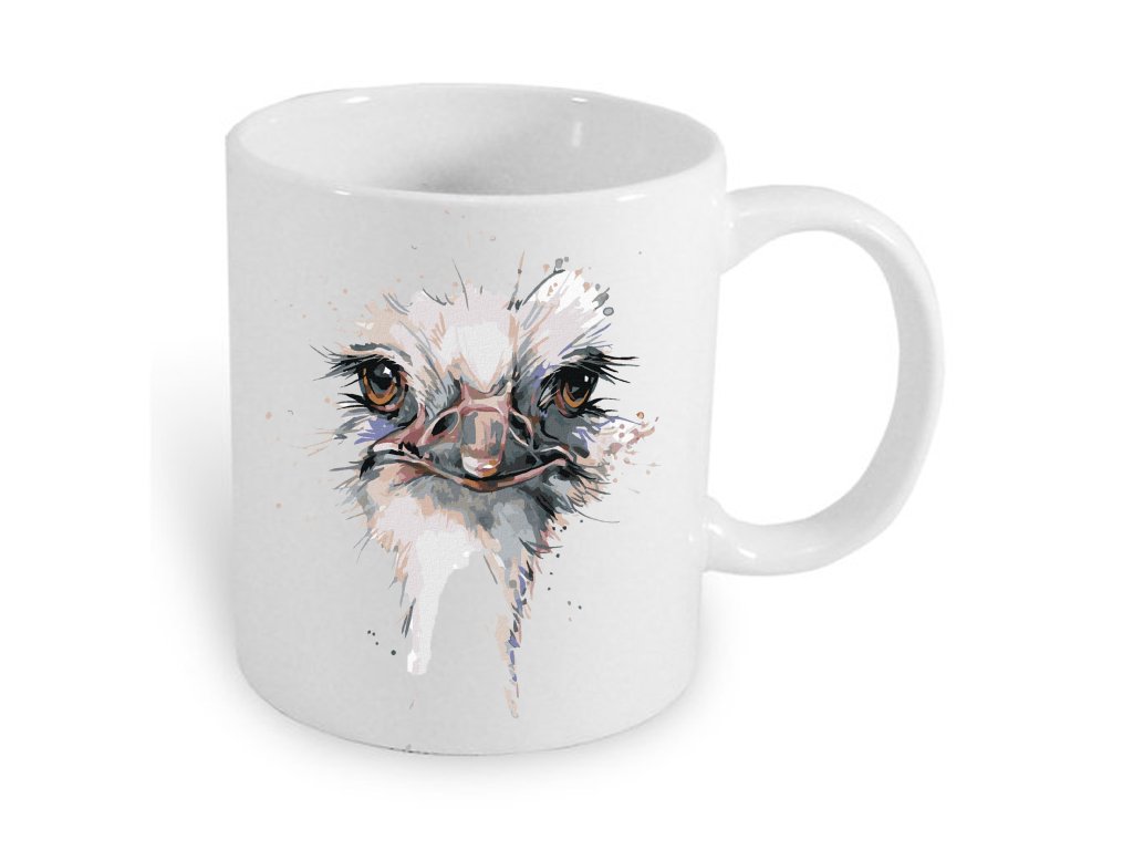 hrnek bílý pštros