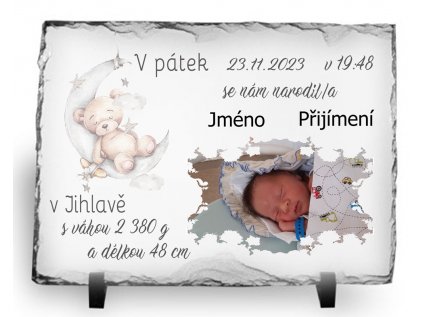 fotokámen miminko narození s medvídkem