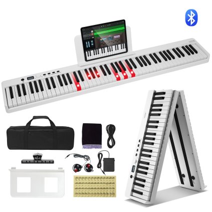 88 Key Fold Keyboard Piano Portable Foldable Piano Bluetooth MIDI White