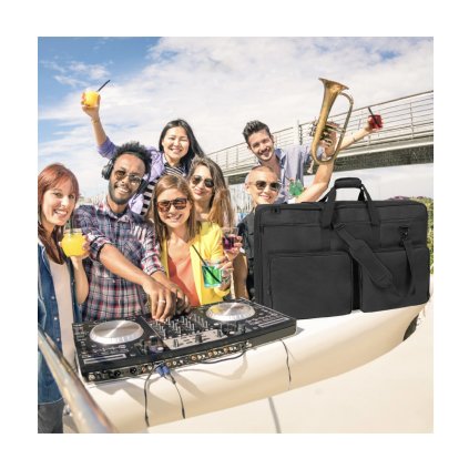 Polstrovaná taška na DJ mixážní pult, 1200D Oxford Fabric, taška na přenášení DJ Gear s úložnou kapsou 4,92 ft odnímatelný ramenní popruh 0,39 v polstrování, 19,29 x 8,66 x 15,34 v úložné pouzdro pro DJ ovladač