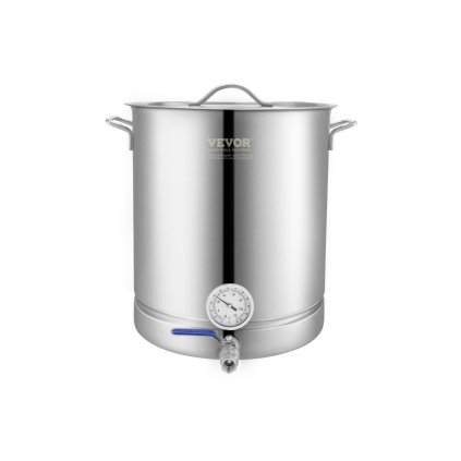 Nerezová konvice, 16 GALLON varná konvice, třívrstvé dno na pivo, varná konvice, potřeby pro domácí vaření včetně víka, rukojeti, teploměru, hrdla kulového ventilu, filtru, filtrační misky