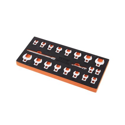 Sada Crowfoot Wrench, 3/8" Drive 20dílná Crow Foot Wrench sada se 2 prodlužovacími lištami a EVA organizérem nářadí, SAE 3/8"-7/8" a metrický 10-22 mm, 40CR materiál se zrcadlovou chromovanou povrchovou úpravou