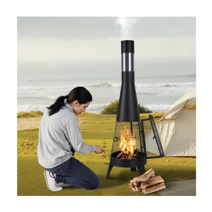 20 In Chiminea Venkovní ohniště na dřevo s mřížkou a pláštěm do komína